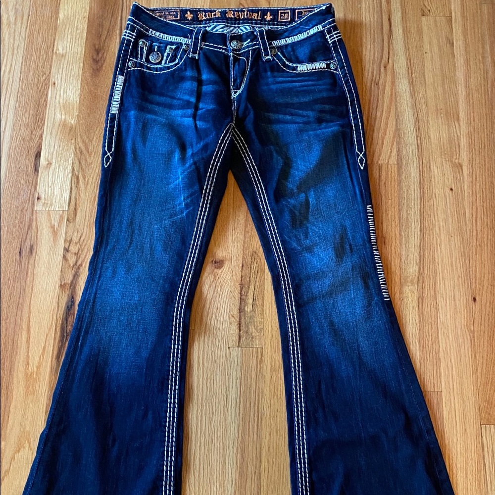 Rock Revival Jayne Flare Size 28 Thick Stitch Jean